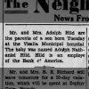 1938 Aug 23 Visalia CA - Announcement of birth of Adolph (David) Nathaniel Hild